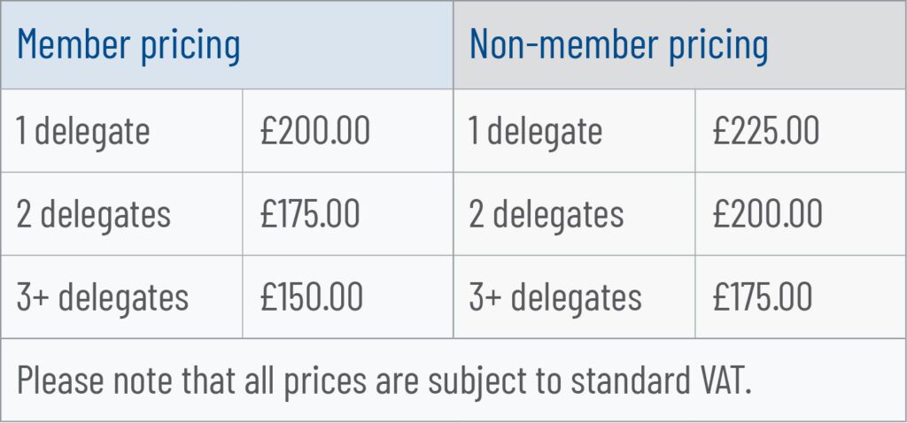 Pricing tables-2026 training half day
